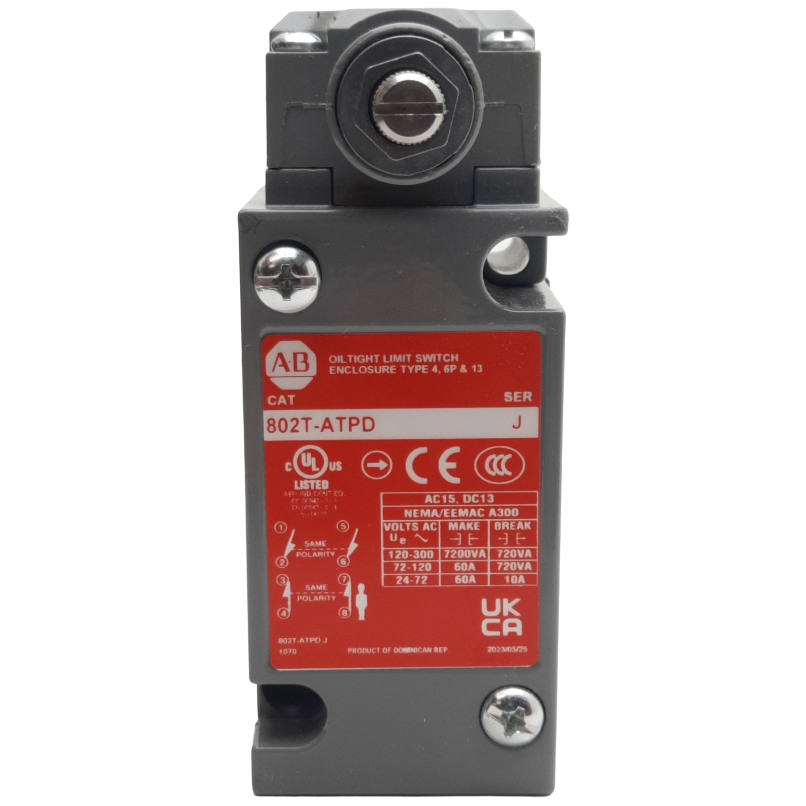Allen Bradley 802T-ATPD Oiltight Limit Switch, 4-Circuit 2N.O + 2N.C, 10A 240VAC