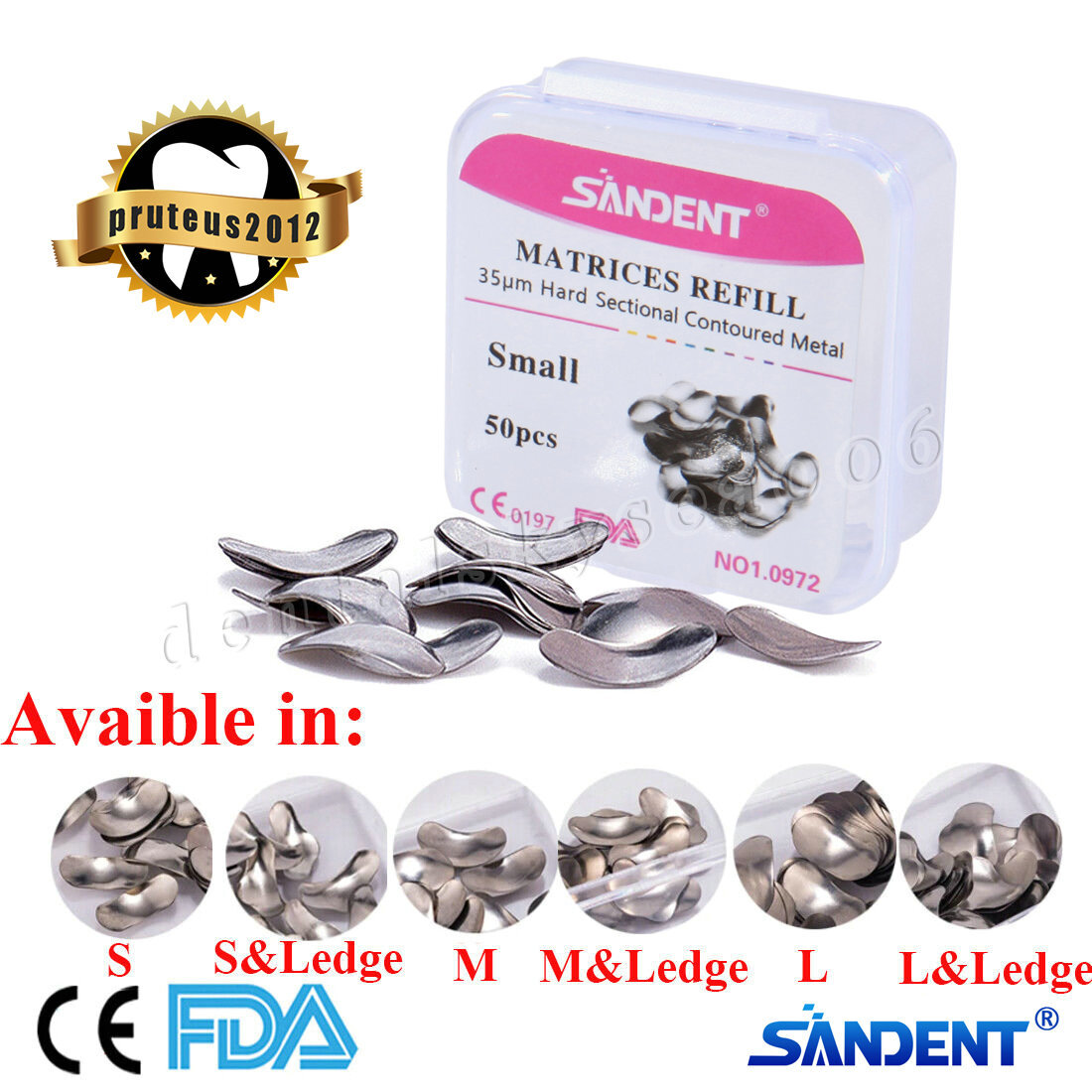 50* Dental Metal Matrices Matrix Band Sectional Contoured Refill S/M/L 35μm