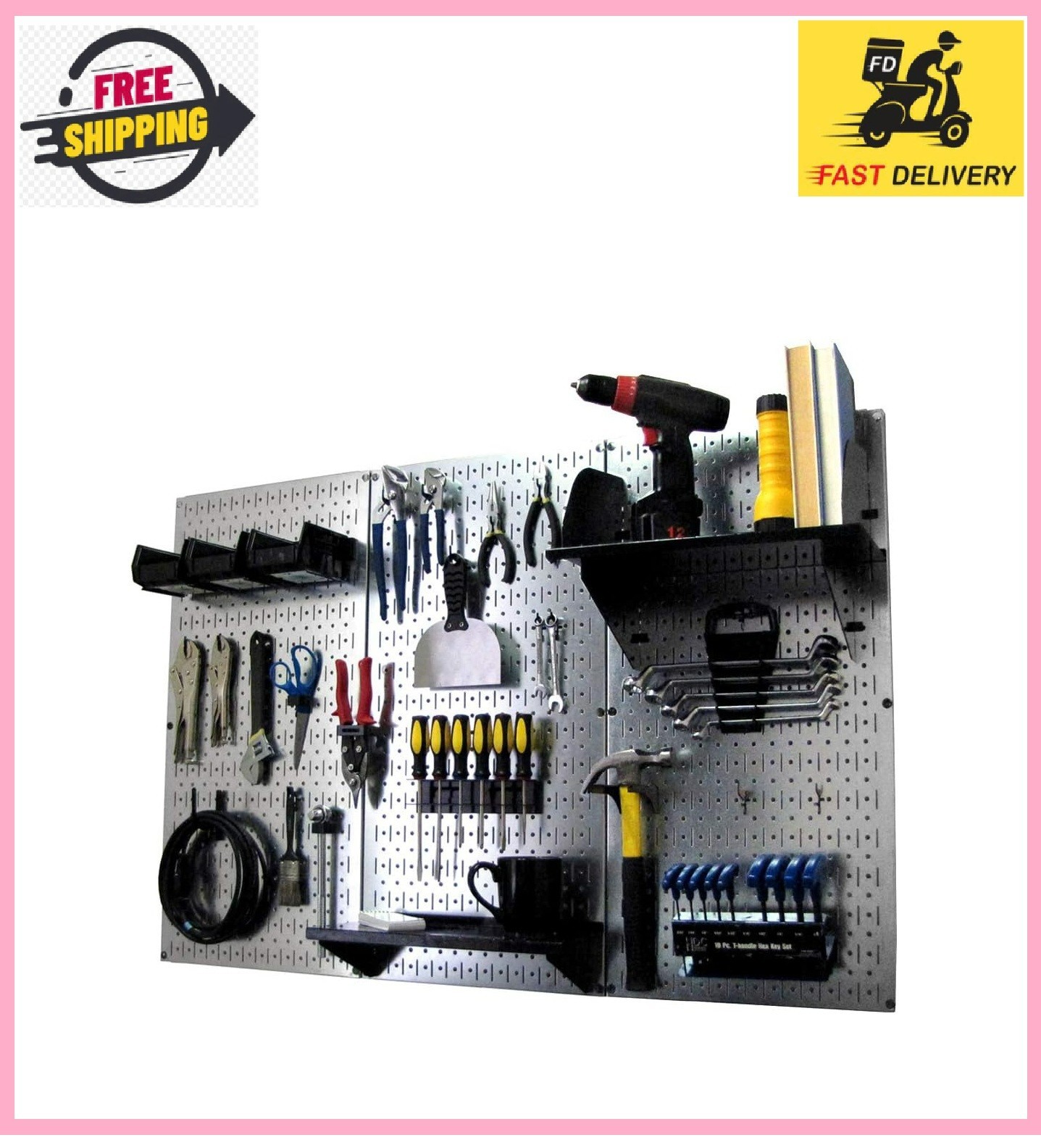Wall Control Pegboard Organizer 4 ft. Metal Pegboard Standard Tool Storage Kit