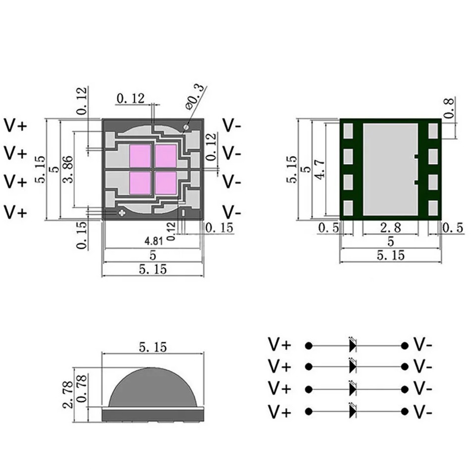 365nm 395nm UV Purple LED bead 10W SMD 5050 High Power 4Chips with lens Holder