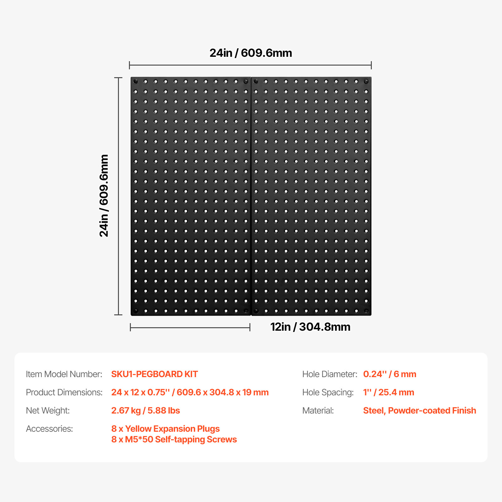 Metal Pegboard Panels 2 Pcs 24″ x 12″ Wall Organizer for Garage Tool Storage