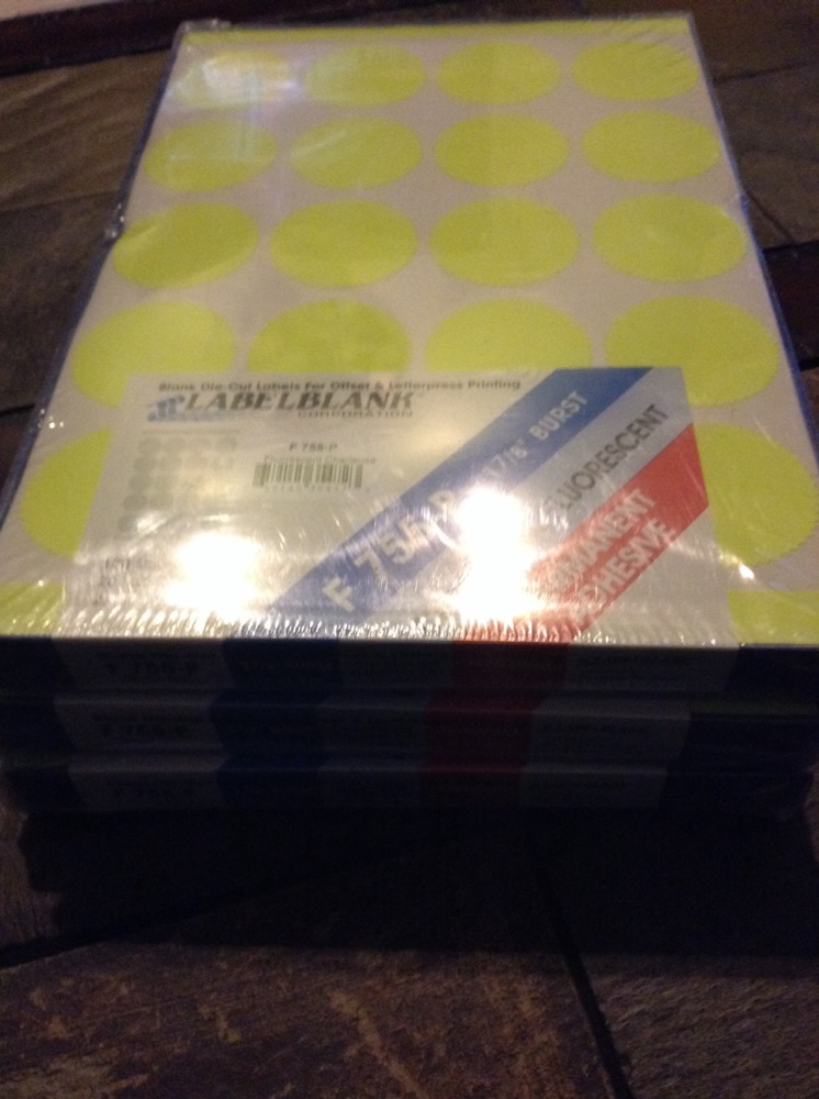 2000 bright yellow Chartreuse Flourescent 1 7/8″ Circle Burst label labels