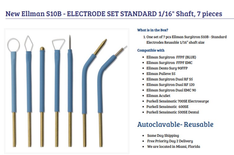 New Ellman S10B – ELECTRODE SET STANDARD 1/16″ Shaft, 7 pieces