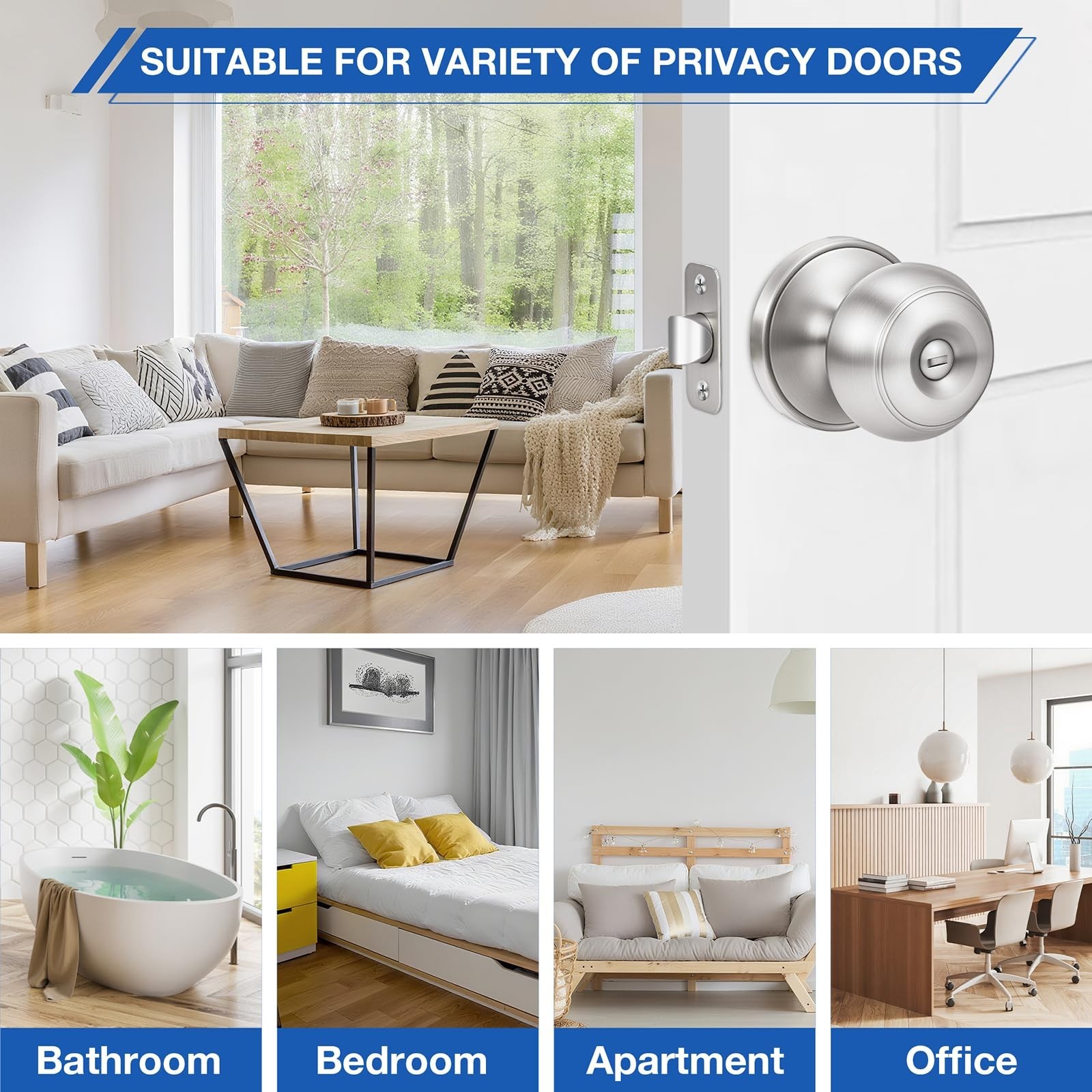 Plustool 5 Pack Brushed Nickel Door Knobs,Privacy Door Knob with Lock, Interi…