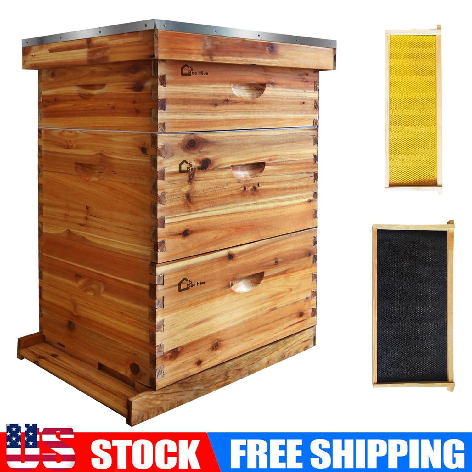 Langstroth Beehive Kit 10 Frame Box With 2 Deep & 1 Medium Bee Hive Beekeeping