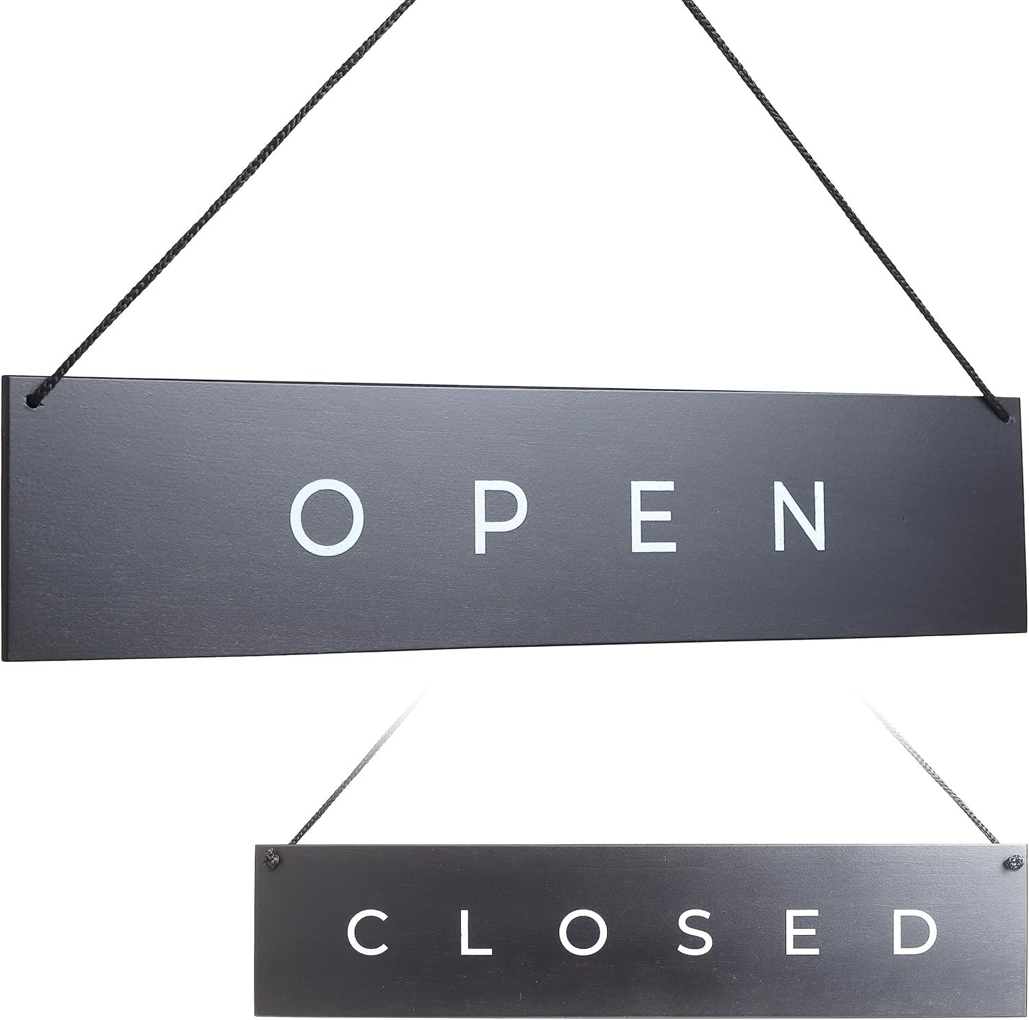 Chic Modern Open Closed Hanging Sign | Elegant Black Wooden Design 12.7 x 2.8
