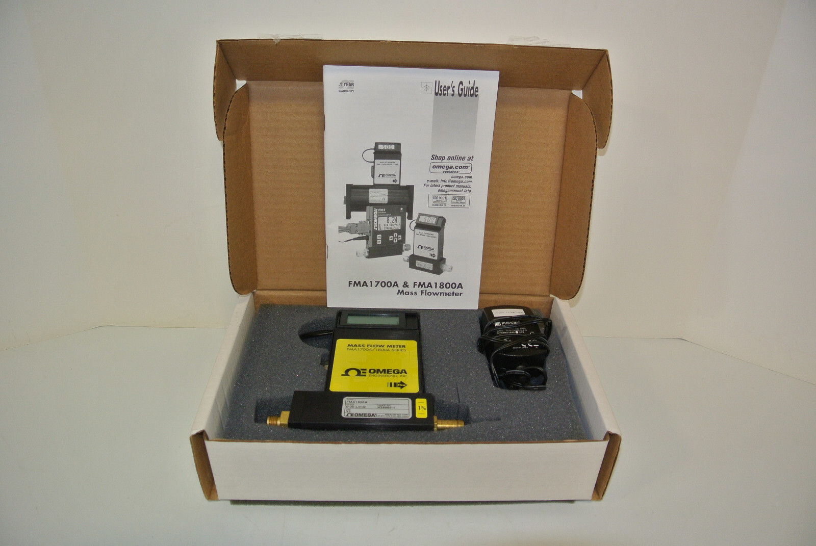 OMEGA FMA1826A FLOWMETER WITH POWER CORD 0-30l/MIN N2 GAS IN BOX
