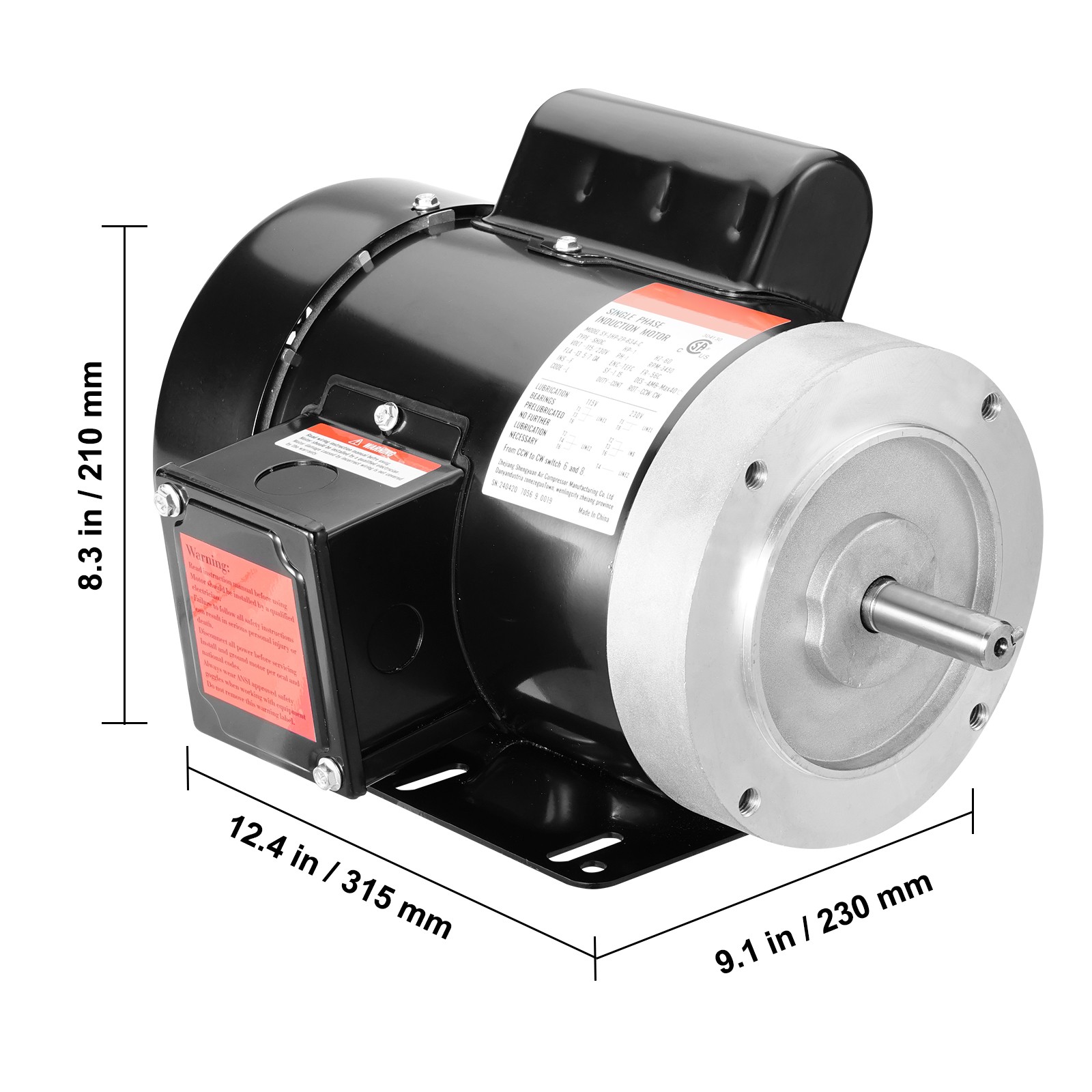 1HP Electric Motor 3450RPM AC115V/230V 56C Frame 1-Phase 5/8″ Keyed Shaft