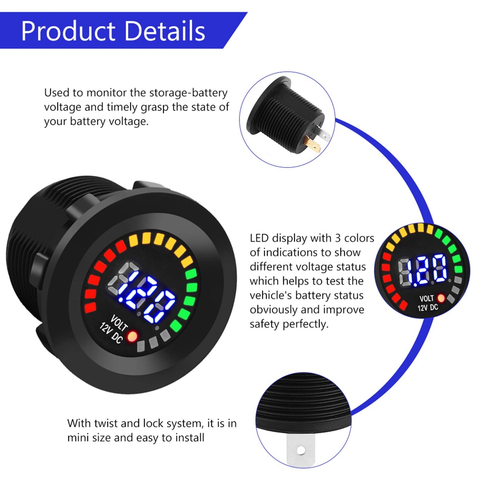 Digital 12V Waterproof LED Display Voltmeter Gauge Motorcycle Car Truck Marine