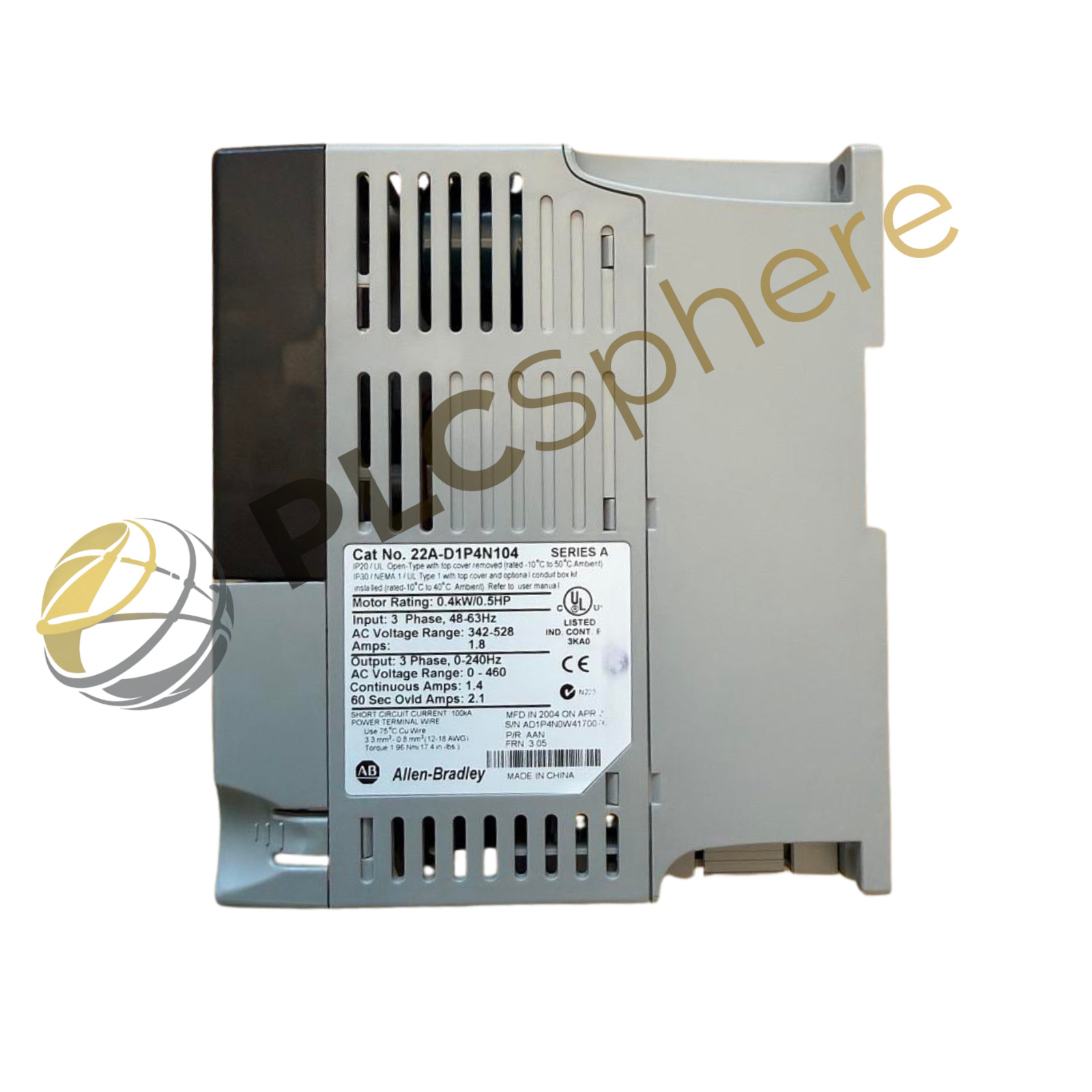 Allen-Bradley 22A-D1P4N104 PowerFlex 4 Drive 0.5HP 380V Open Box