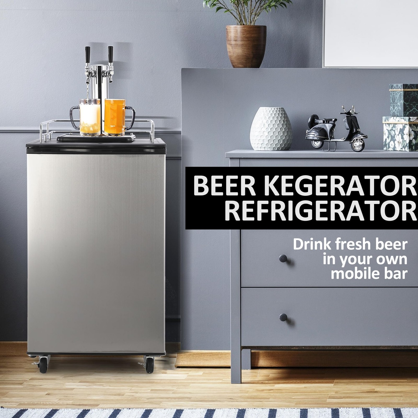 6.1 CFBeer Kegerator Dual Tap Draft Beer Dispenser 32°F- 50°F Temperature Contro