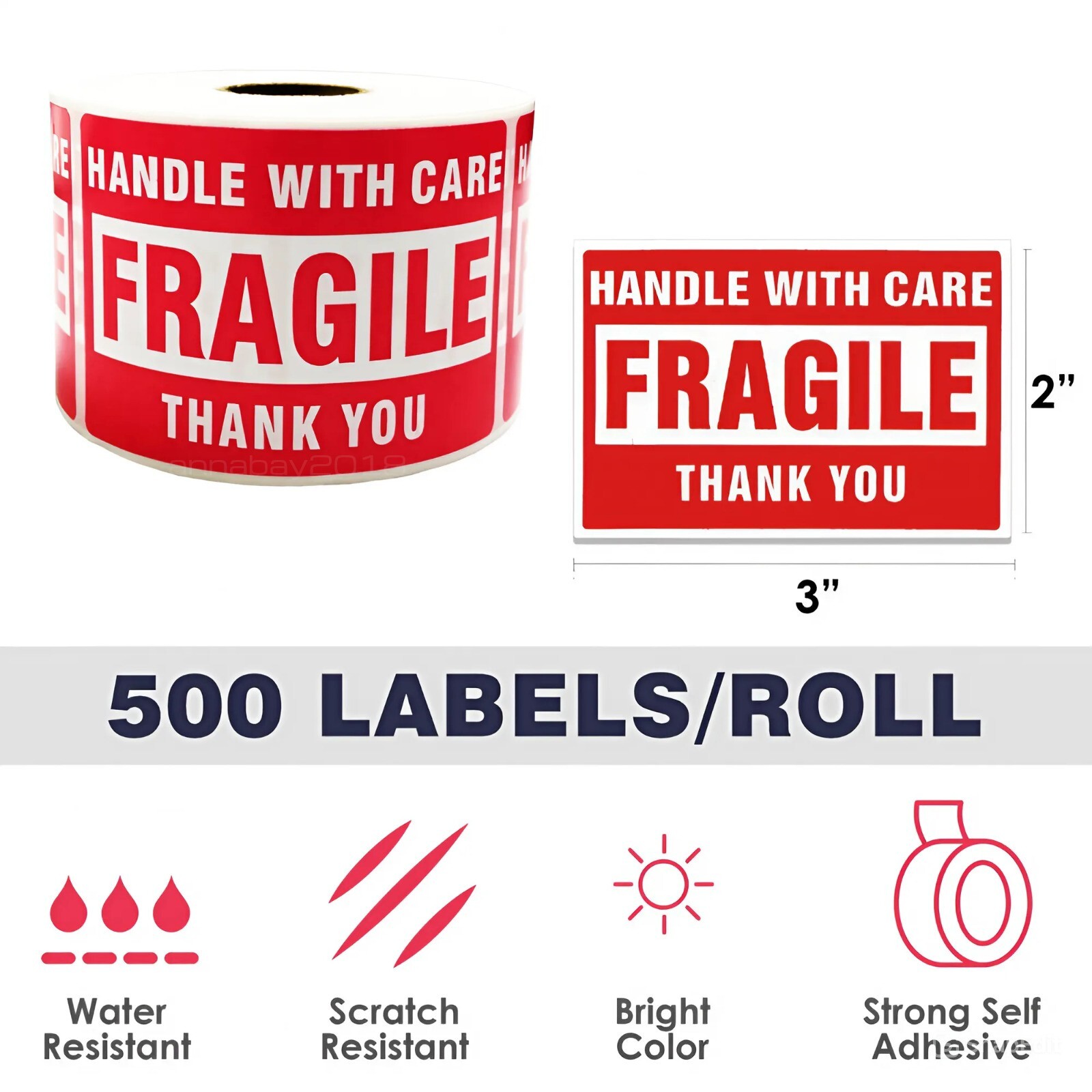 Fragile Stickers 1 Roll 500 2×3 Fragile Label Sticker Handle With Care Mailing