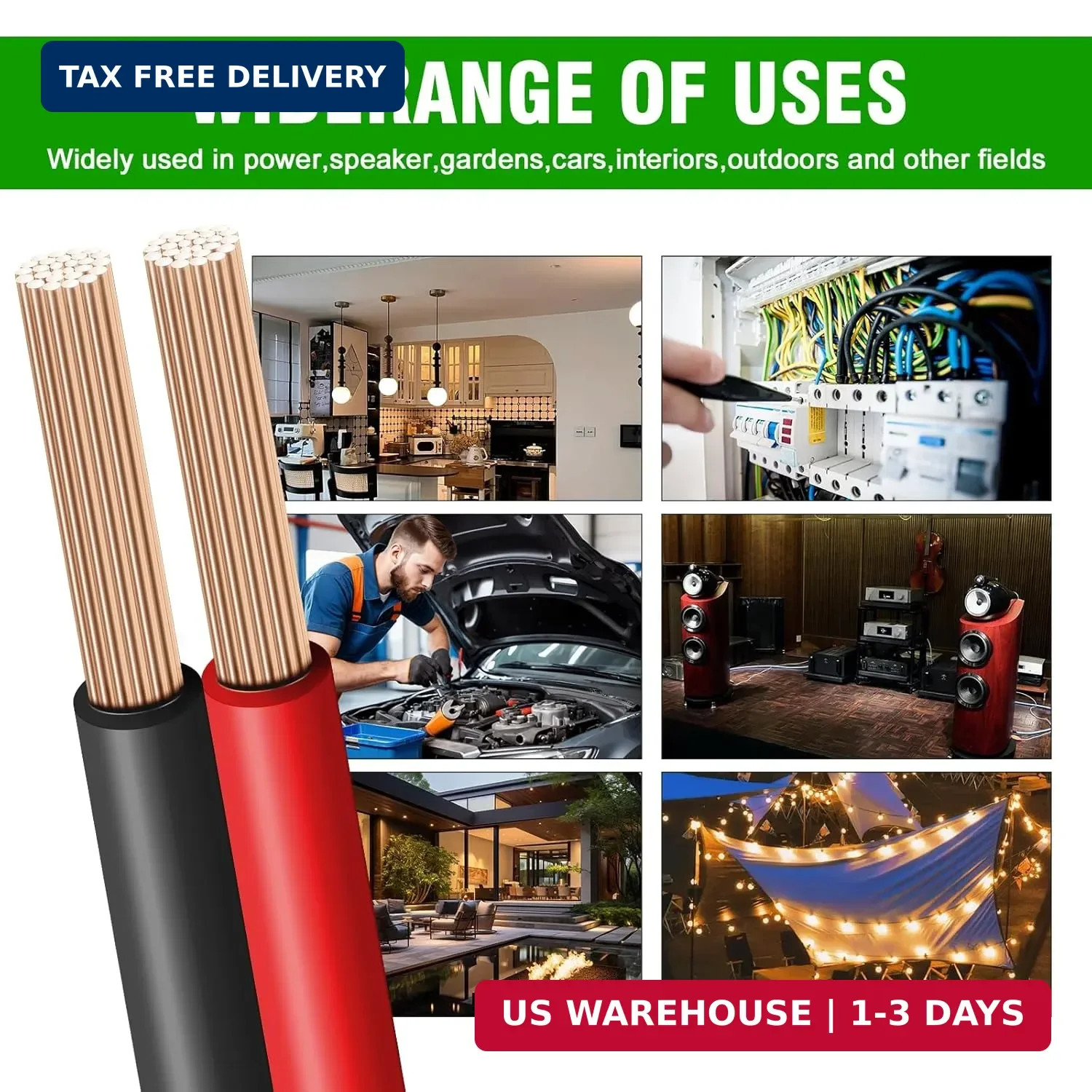 14 Gauge Wire 100FT, 2 Conductors Electrical Wire Red and Black Cable, Low Volta