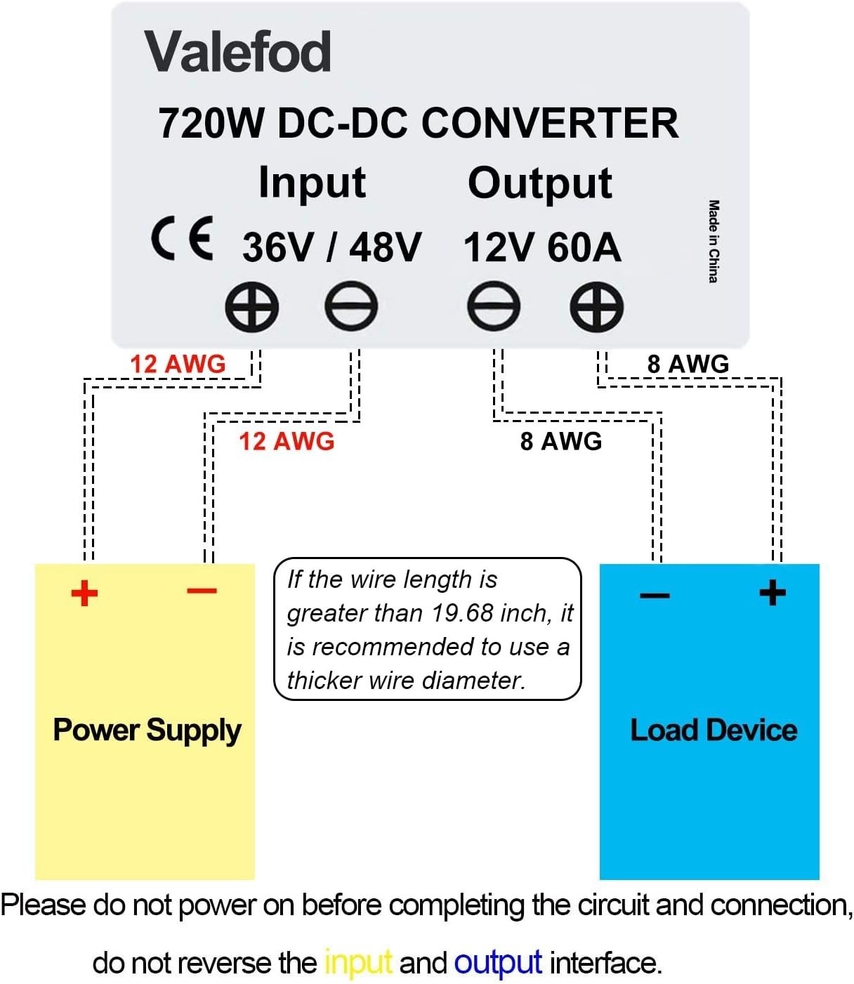 Valefod 36V/48V to 12V 60A 720W Step-Down Transformer DC to DC Buck Converter DI