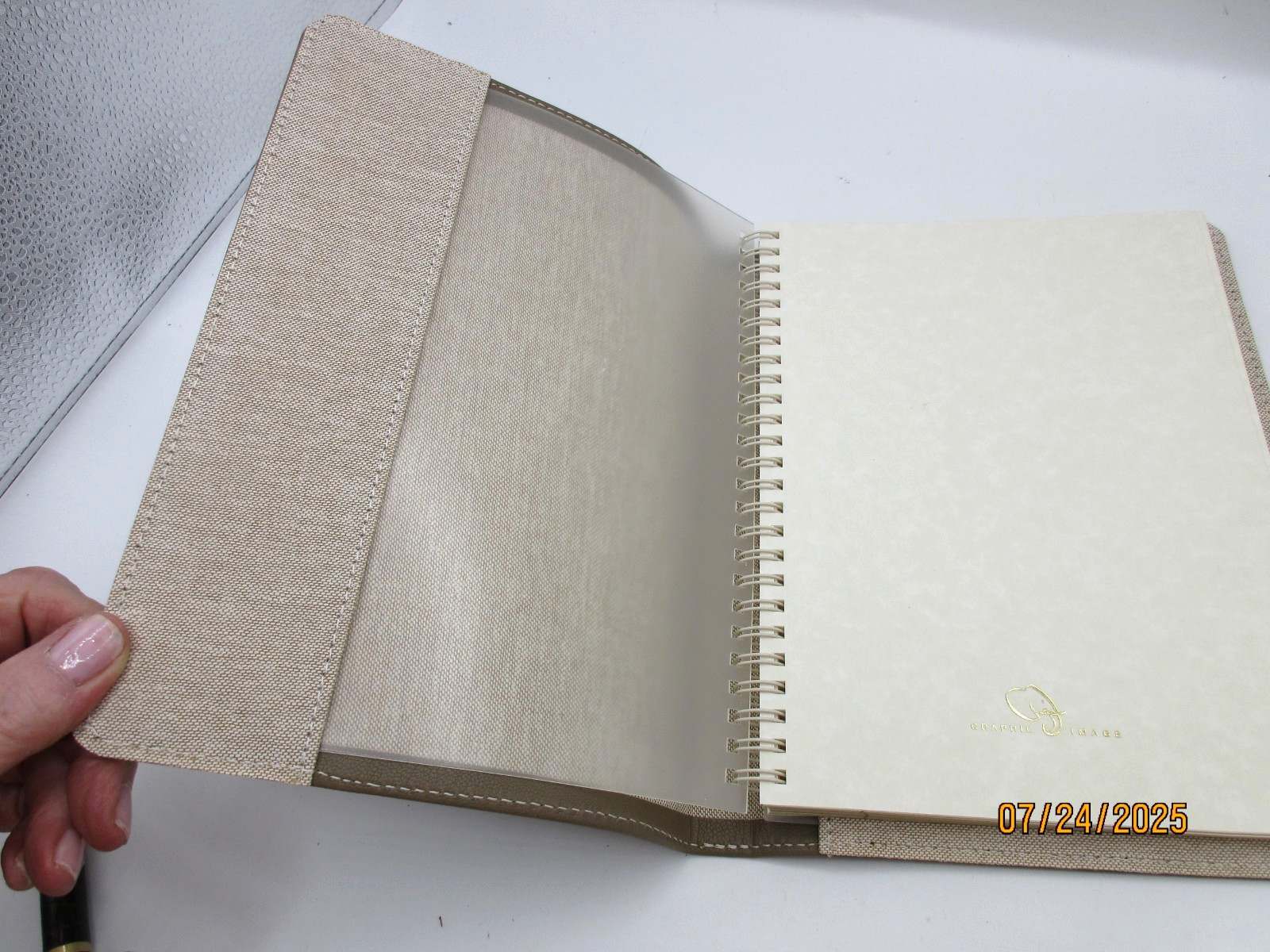 Graphic Image Notebook Refillable 9″ Goat Leather Spiral Lined Pages STONE