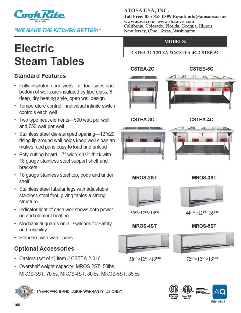 Atosa CSTEA-4C 4 OPEN WELL STEAM TABLE ELECTRIC