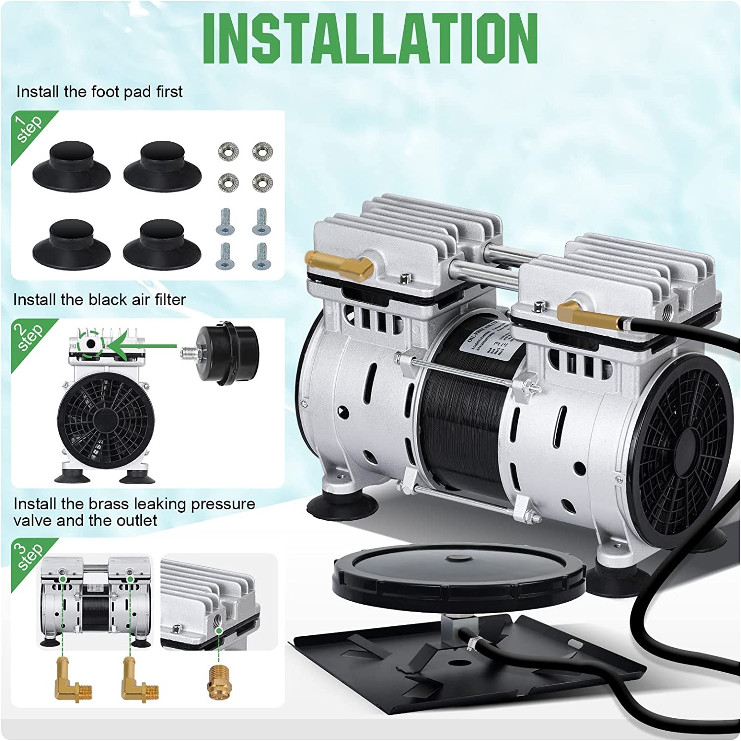 AC 110V Pond Aerator Lake Pond Aeration System w/ 3/4HP Pump 10″Diffuser 3 Acres