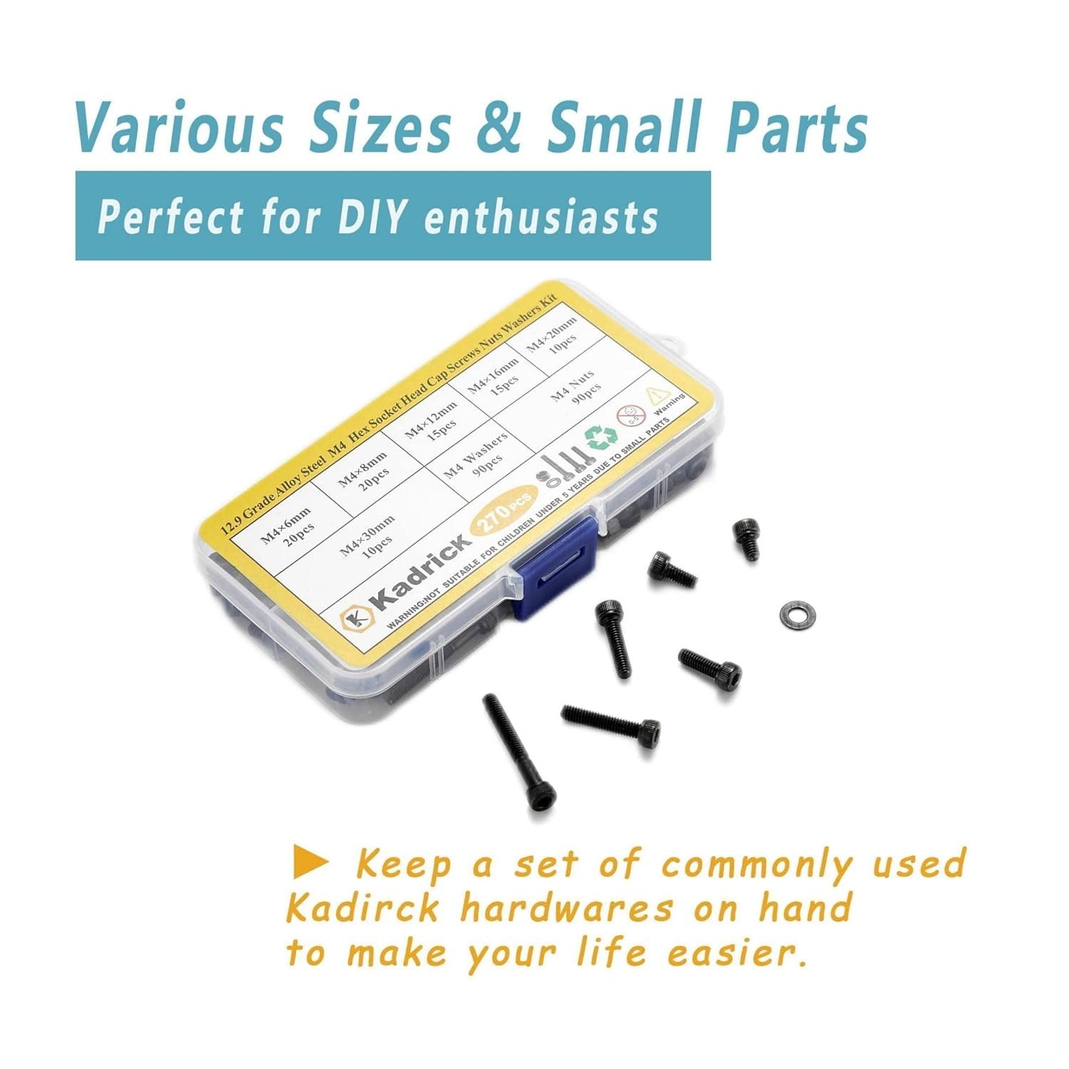 Versatile 270 Pcs M4 Screws with Nuts/Washers – Ideal for All DIY Projects