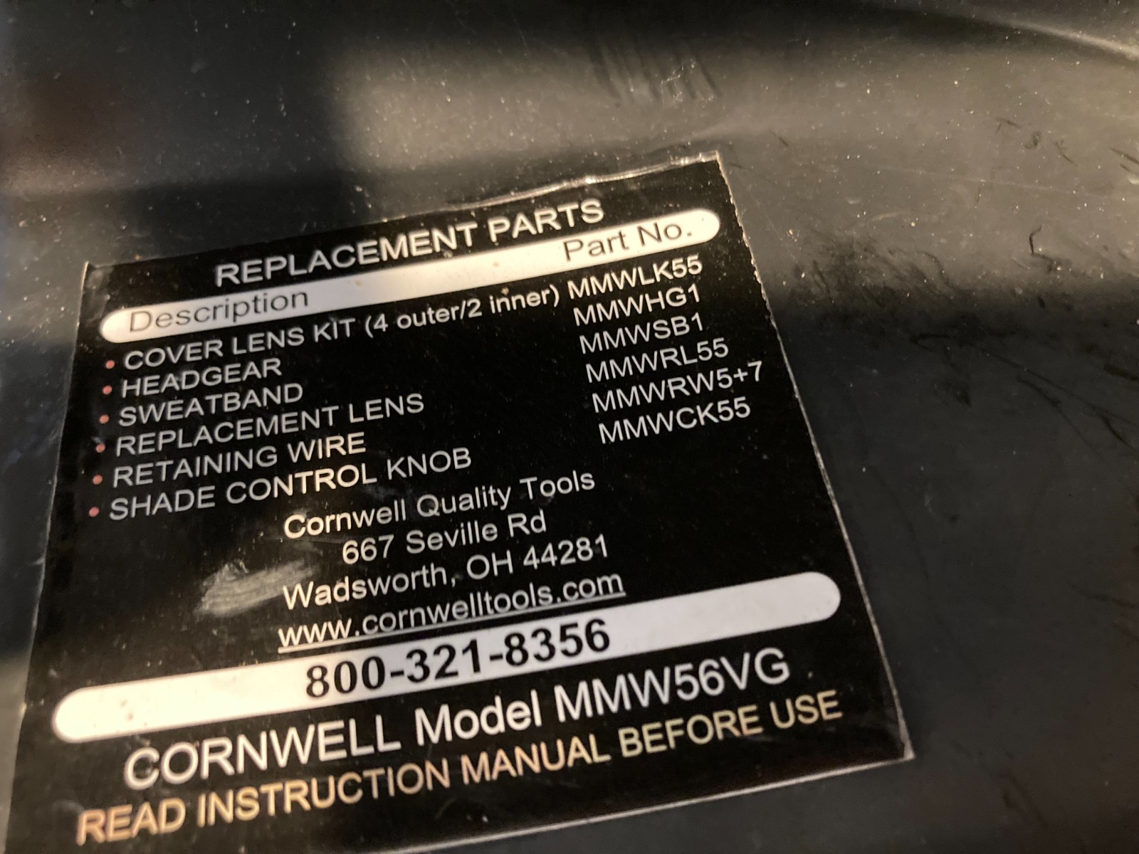 Cornwell Tools Welding Skeleton Welding Helmet Model No. MMW56VG