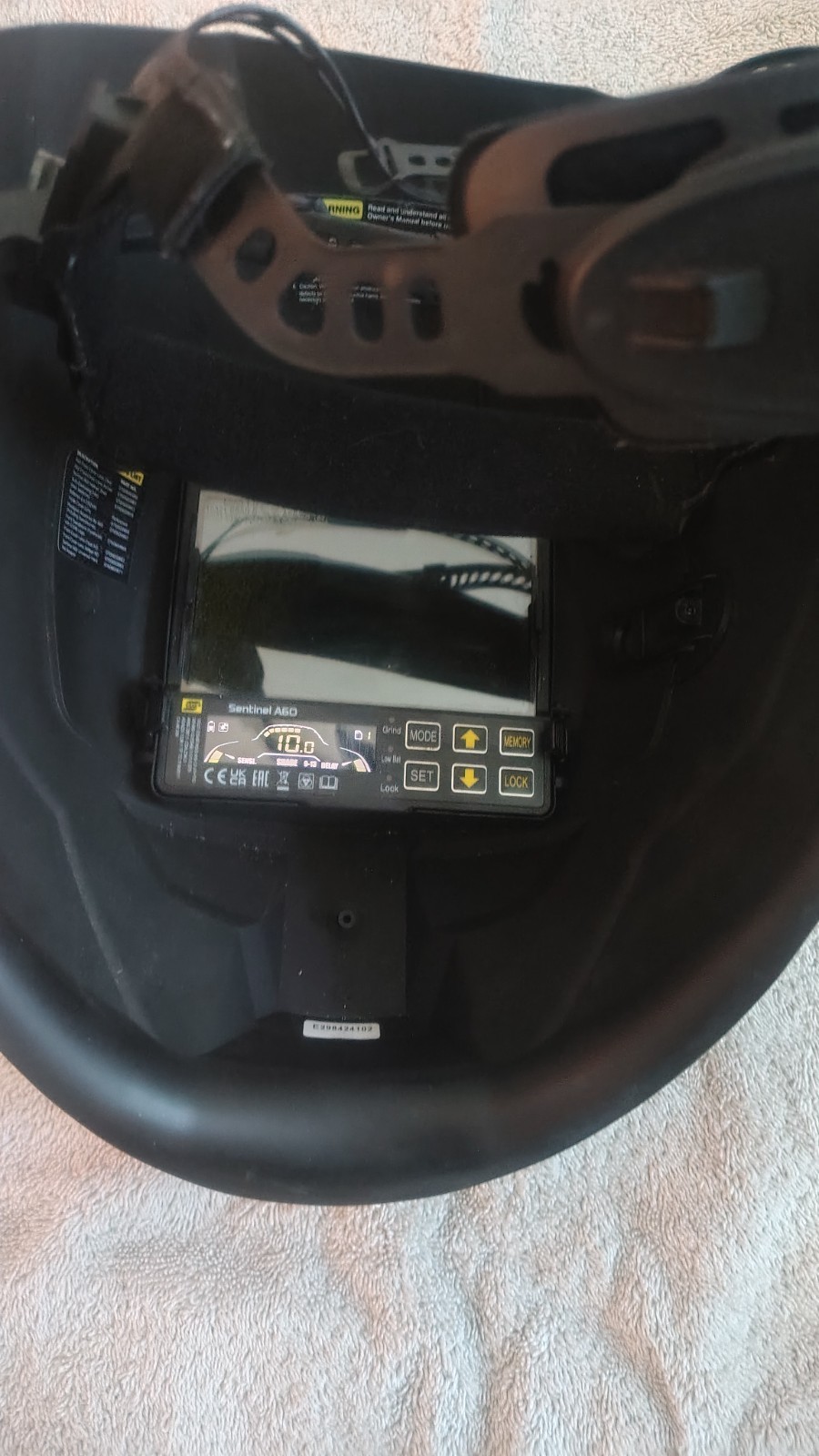 ESAB Sentinel A60 welding helmet, gloves,arm protectors, visiors & carry bag