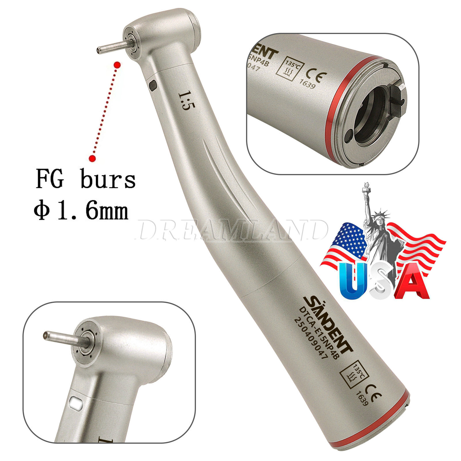 3pcs SANDENT Dental 1:5 LED Contra Angle Handpiece High Speed for Electric Motor