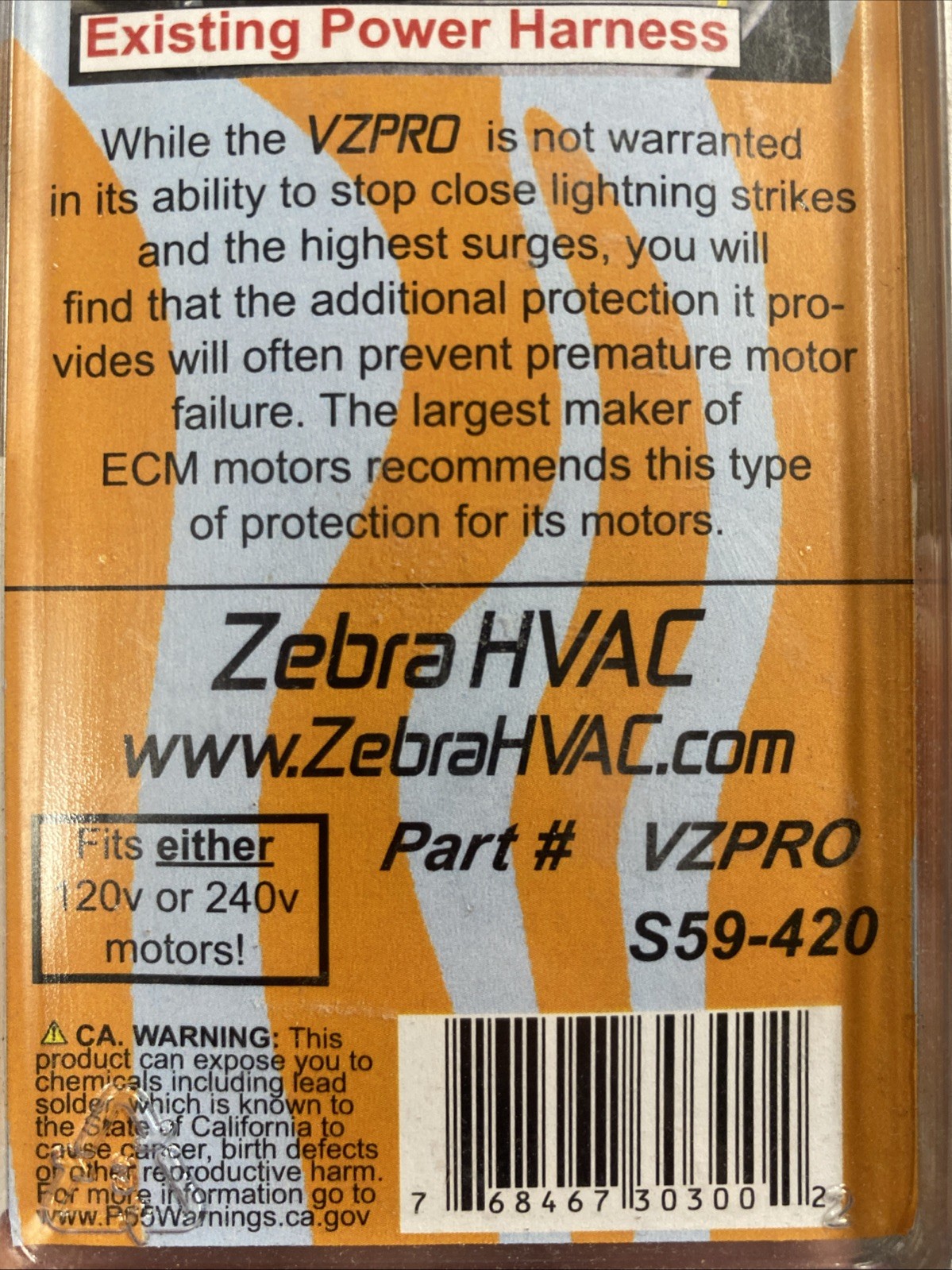 Zebra Instruments VZPRO ECM Motor Protector Surge Protection S59-420