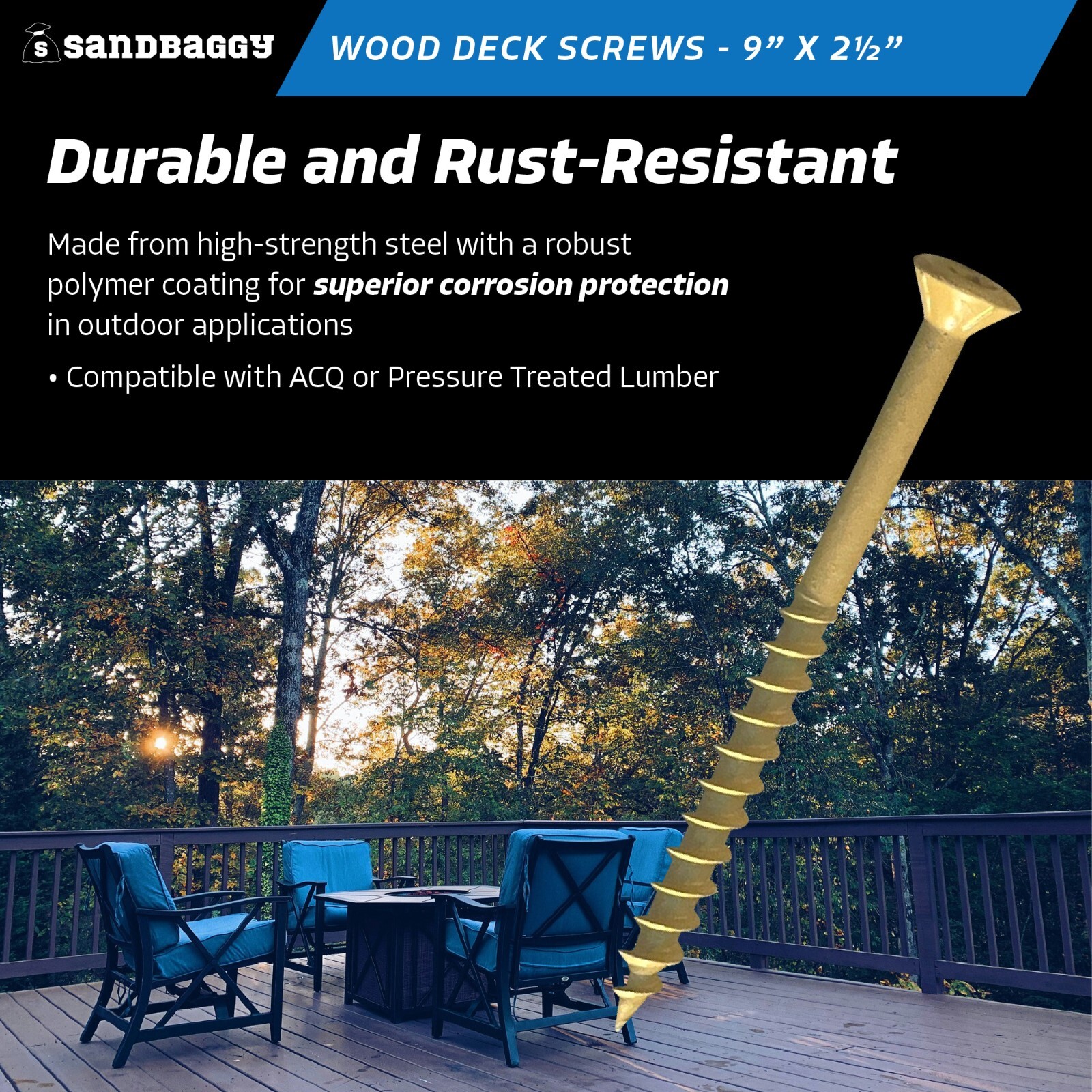 Sandbaggy #9 x 2 -1/2″ Exterior Wood Deck Screws – (Torx Head)