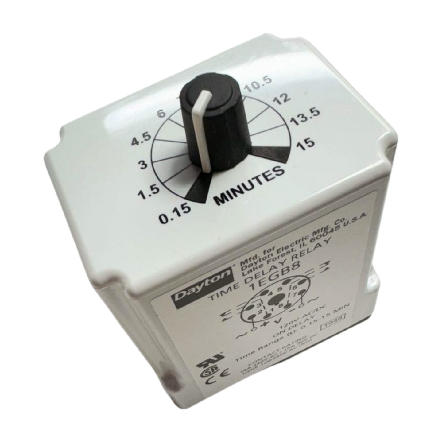 Dayton 1EGB8 Time Delay Relay, 10A, 120VAC/DC, 0.15-15min **Free Shipping**