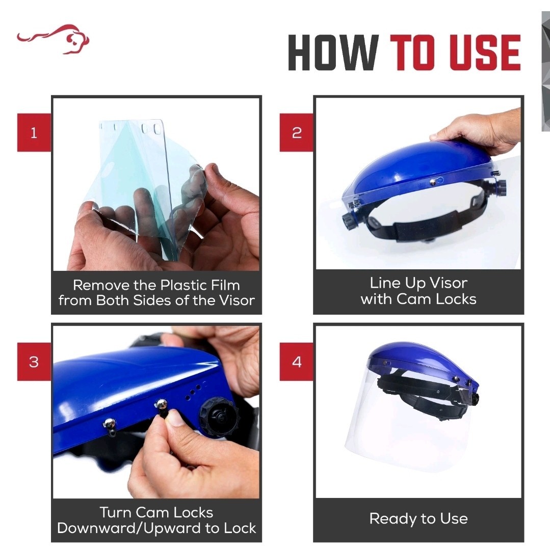 Safety Headgear with Clear Polycarbonate Face Shield, Blue (Pack of 16)
