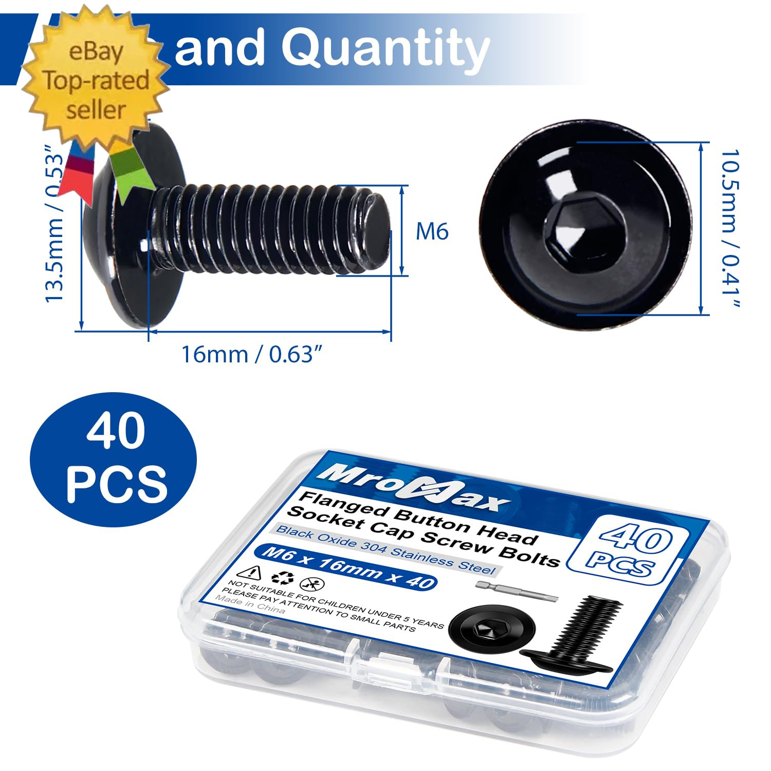 M6-1.0X 16Mm 40Pcs Flanged Button Head Socket Cap Screws Bolts, 304 Stainless St