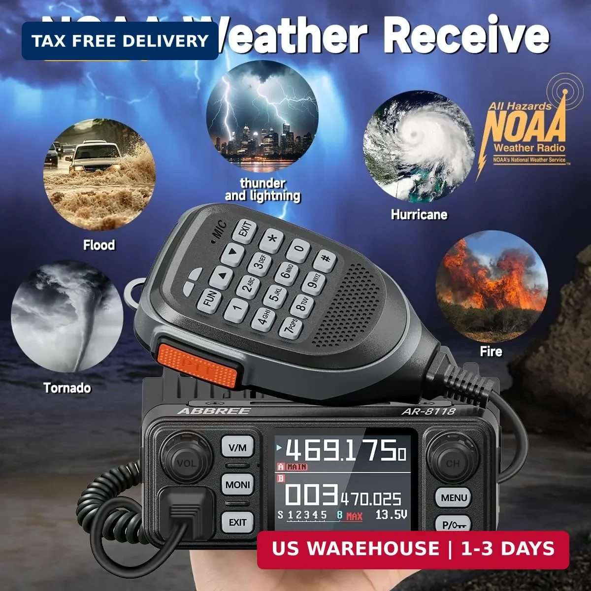 AR-8118 GMRS Mobile Radio, 25W Long Range GMRS Repeater Capable Base Station,…