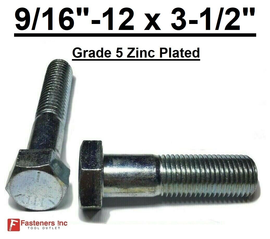 9/16-12 x 3-1/2″ Hex Bolt Zinc Plated Grade 5 Cap Screw Coarse Partial Thread