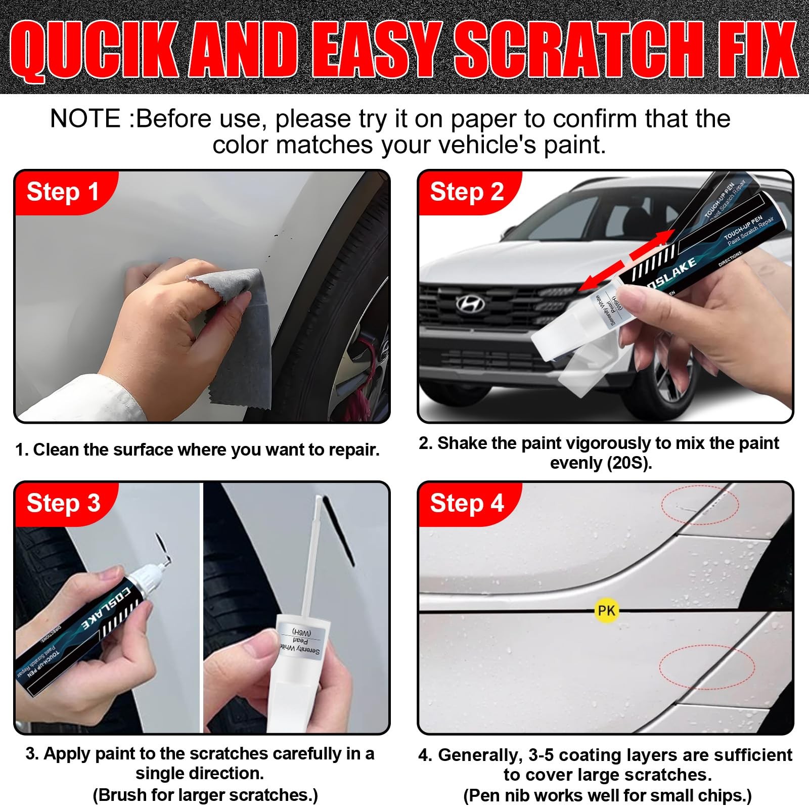 Car Touch Up Paint(Ice/Quartz White Pearl Tricoat(W8/WW8)) for Hyundai, Car P