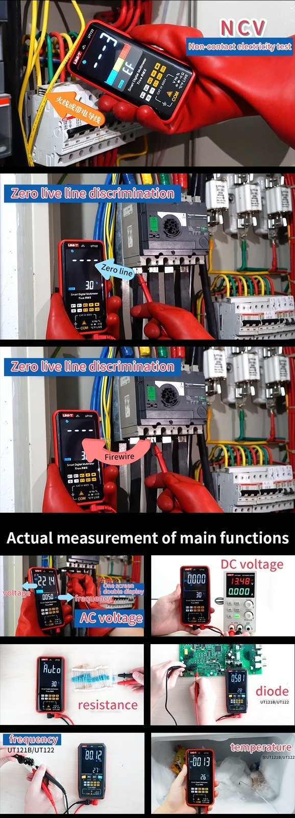 Intelligent TRMS Digital Multimeter Voltage Frequency Dual Display NCV LIVE Test