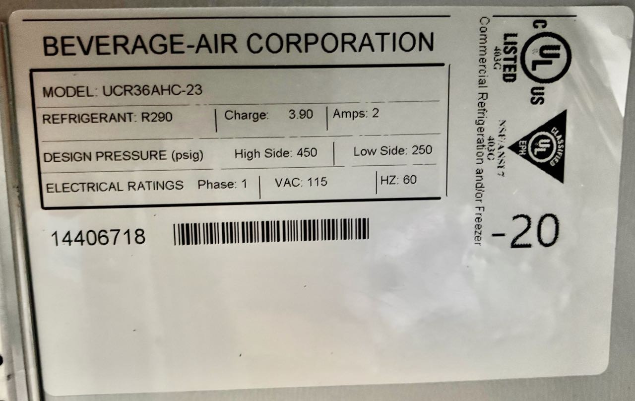 NEW 36″ Under Counter Refrigerator 2 Door NSF Beverage-Air UCR36AHC-23 #3697