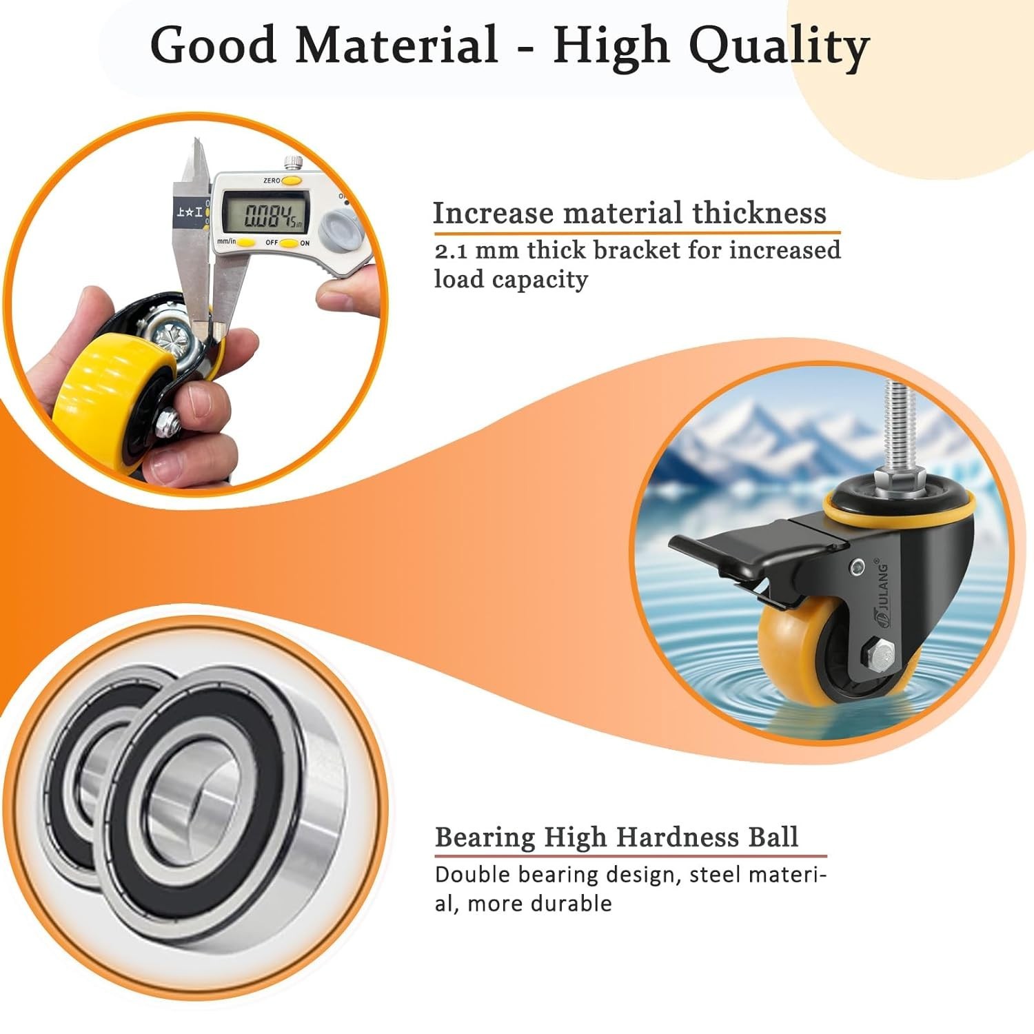Heavy Duty 2 Inch Caster Wheels Set of 4 with Dual Locking Safety for Furniture