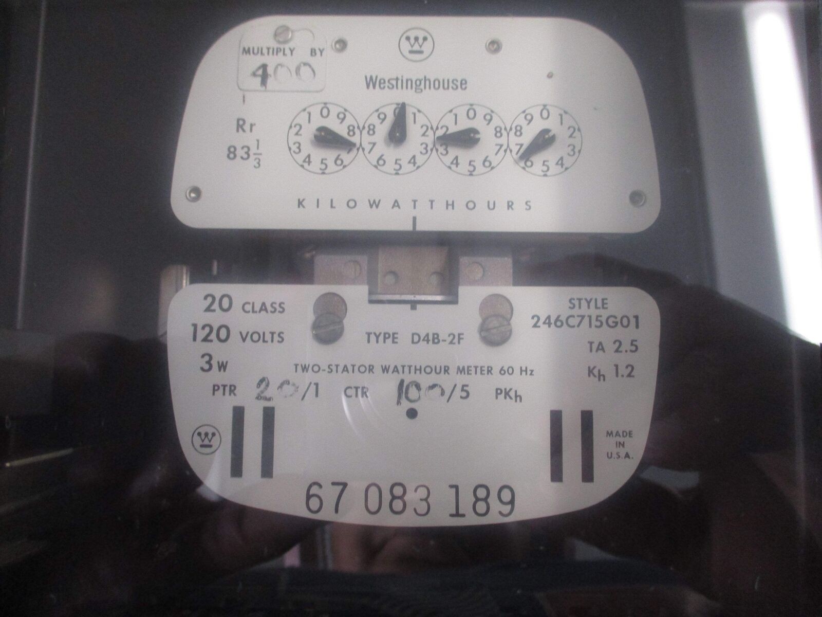 Westinghouse Type D4B-2F Watthour Meter 246C715G01 120V 60Hz Used