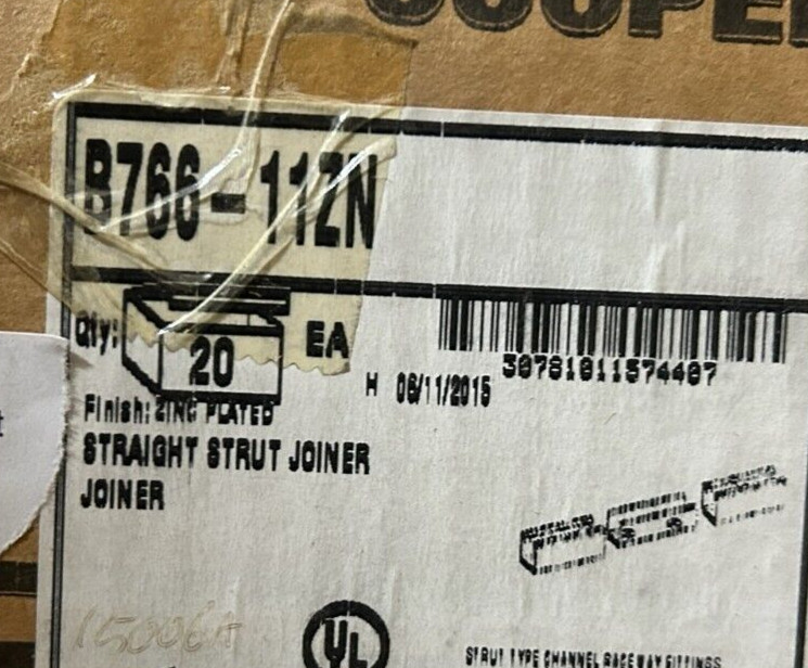 New Cooper B-Line B766-11ZN Straight Strut Joiner 3-1/4″ X 1-5/8″ Channel
