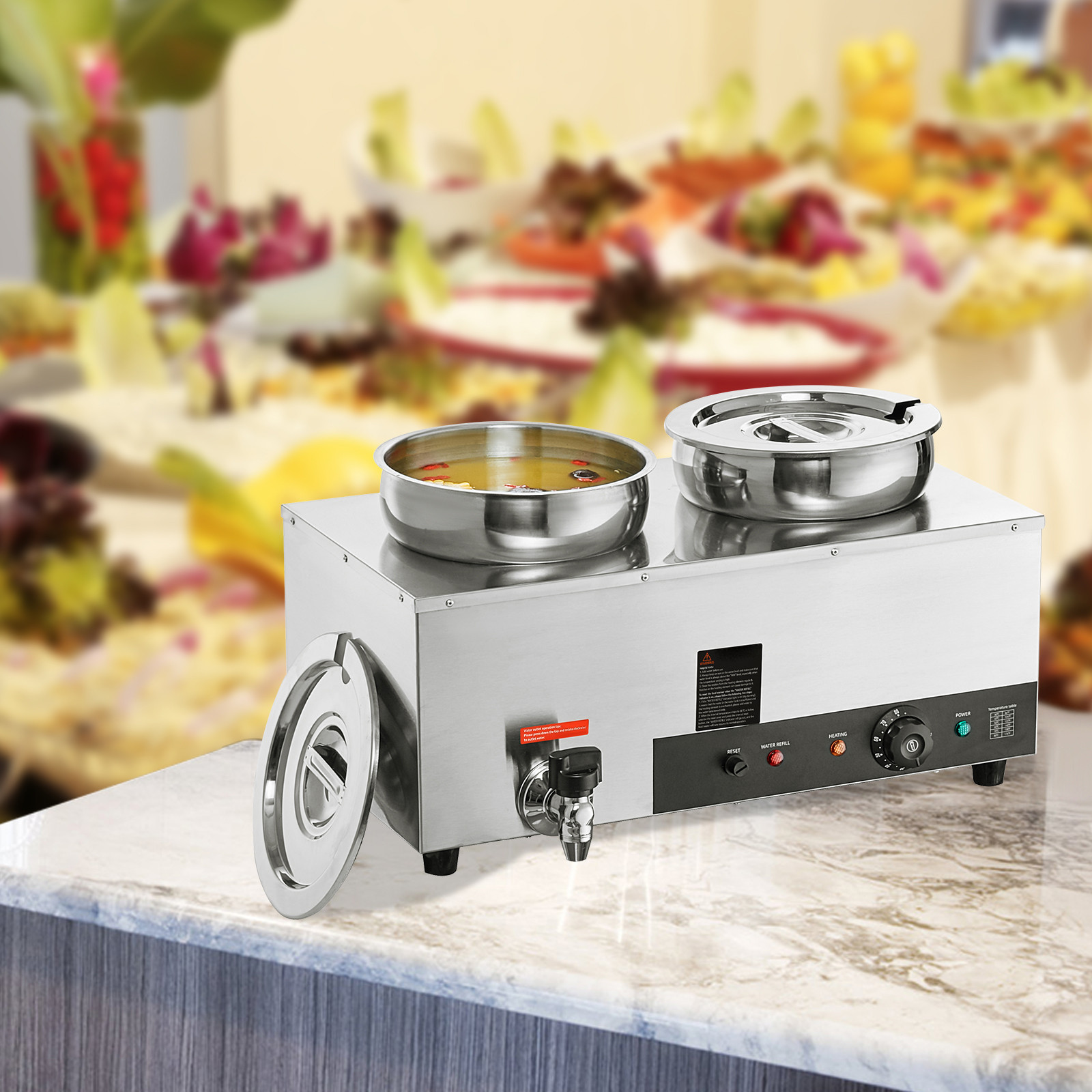 2*7.4Qt Pot Soup Warmer Commercial Soup Station Kettle Warmer Bain Marie