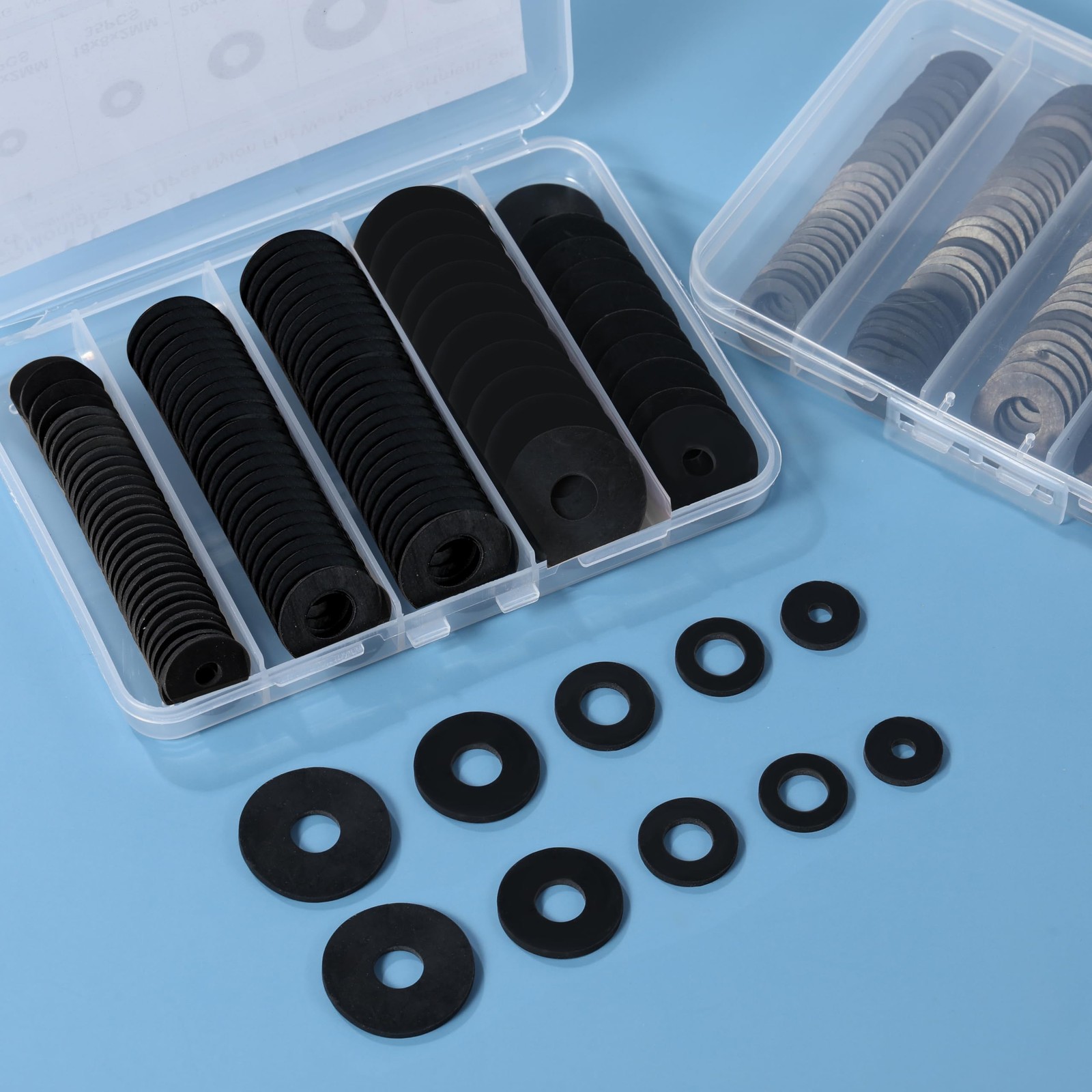 120Pcs Flat Rubber Washers Assortment Kit,16/18/20/25/30mm Black