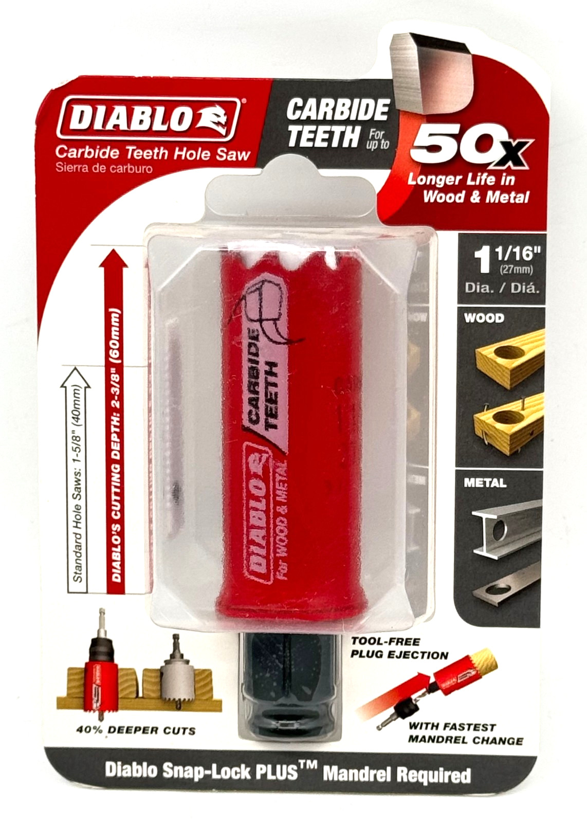 NEW Diablo DHS1063CT Carbide-Tipped Wood and Metal Hole Saw 1-1/16″ ~ Free Ship.
