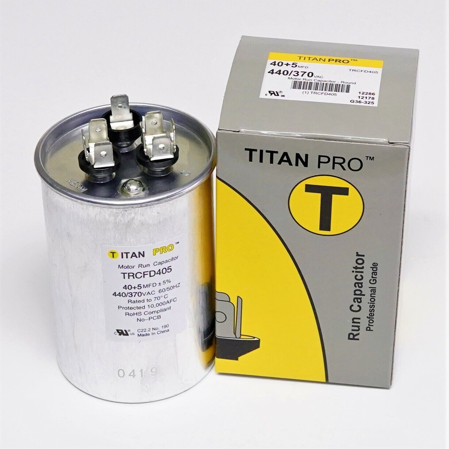 Titan Pro TRCFD405 HVAC Round Dual Motor Run Capacitor. 40/5 MFD/UF 440/370 V