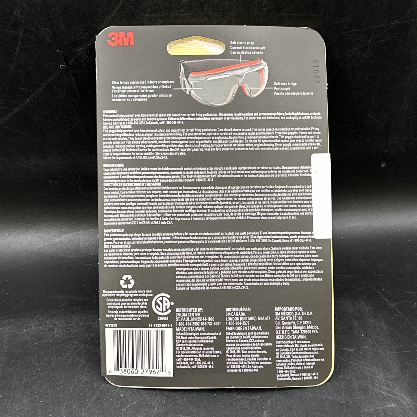 3M Scotchgard Anti-Fog Safety Goggles PRO Gray / Red with Clear Lens