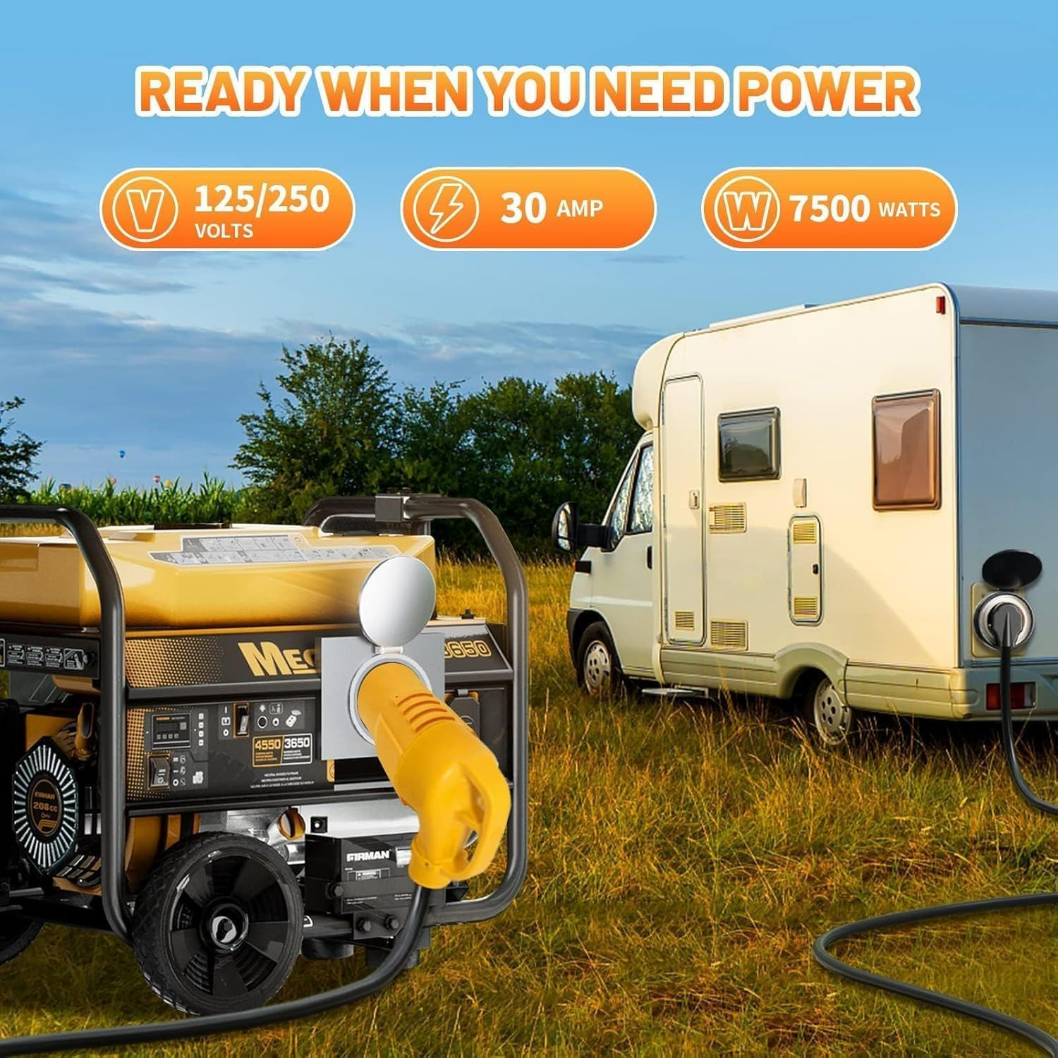(2-In-1 Kit) NEMA L14-30P to 14-50R TT-30R RV Generator Adapter Kit, 4 Prong Twi