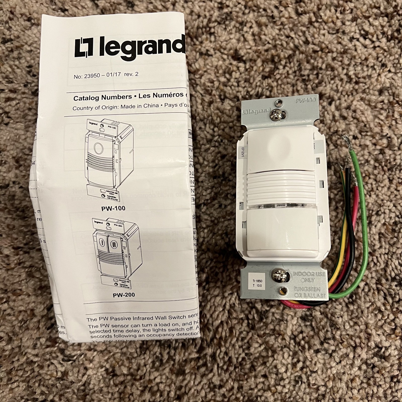Legrand WattStopper PW-100-W PIR Sensor Wall Switch