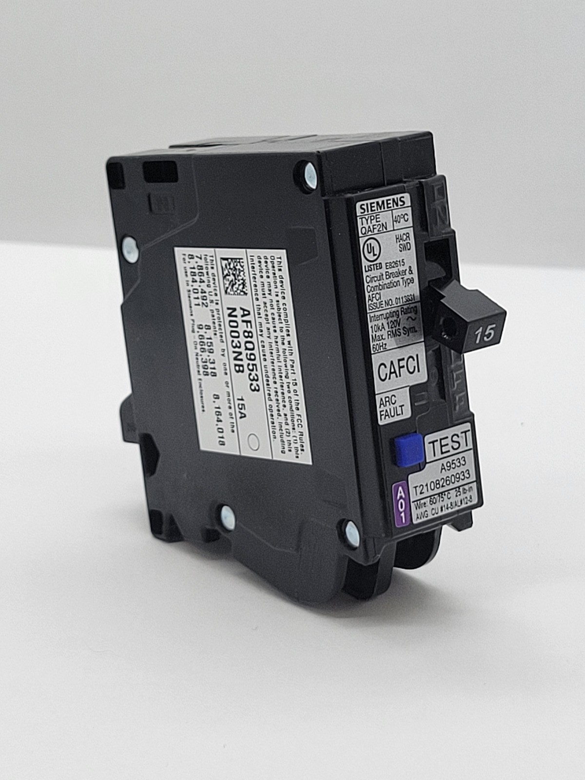 Siemens QA115AFCN Plug-In Circuit Breaker 15A 1P 120V 10KA AFCI CAFCI