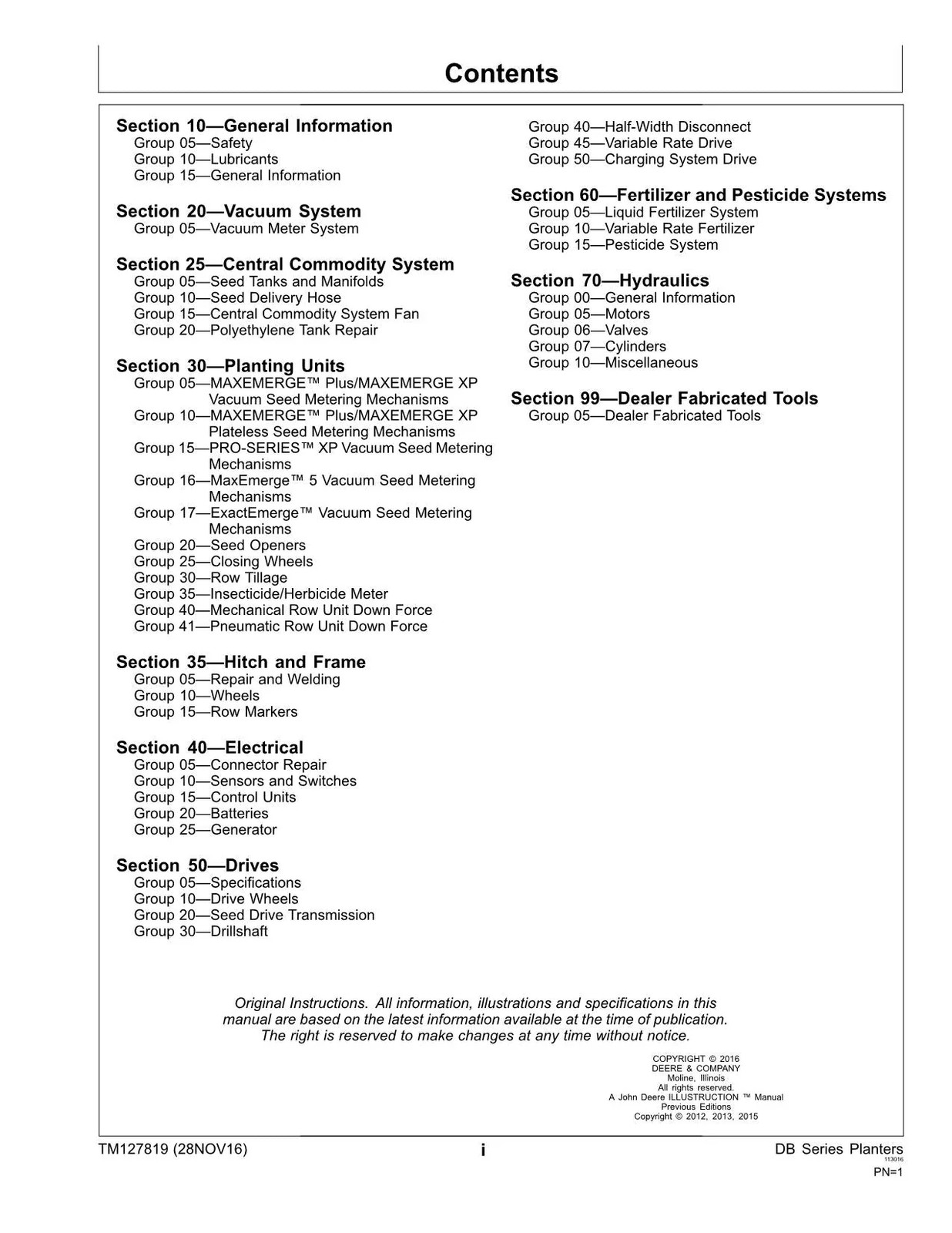 JONH DEERE DB66 DB74 DB80 DB83 DB88 DB90 PLANTER REPAIR SERVICE MANUAL TM127819