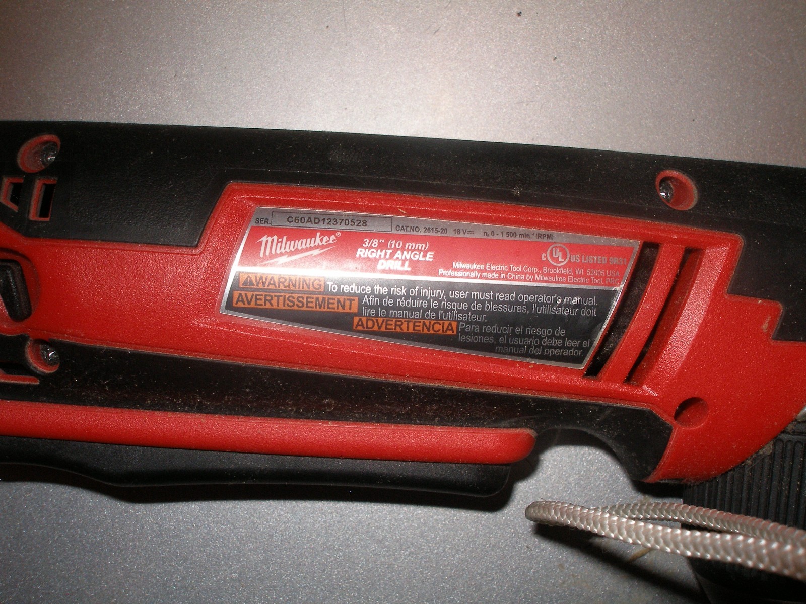 Milwaukee M18 3/8 right angle drill excellent condition 2615-20 18V