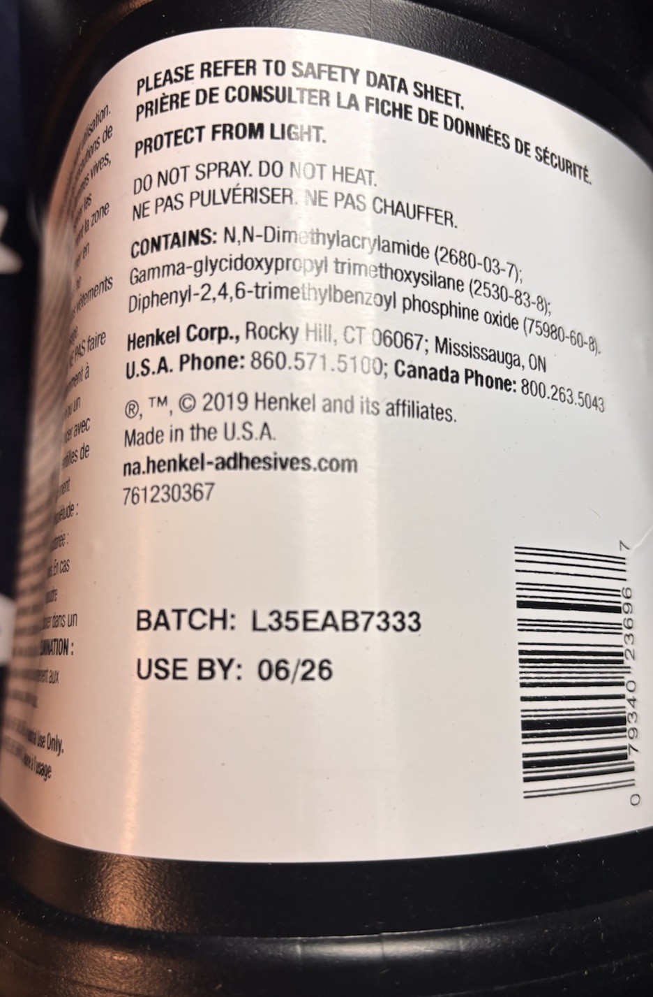 LOCTITE AA 3105 LITER Light Cure Adhesive (33.8 FL OZ) P/N: 230367 ONE BOTTLE