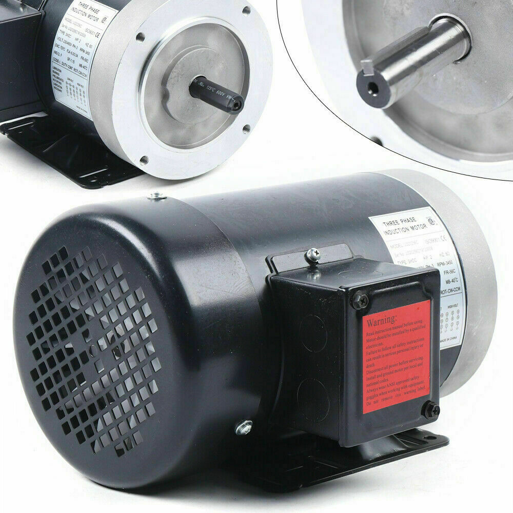 2HP 3 Phase Electric Motor 3450 RPM 56C Frame TEFC 208 230/460V Premium Efficien